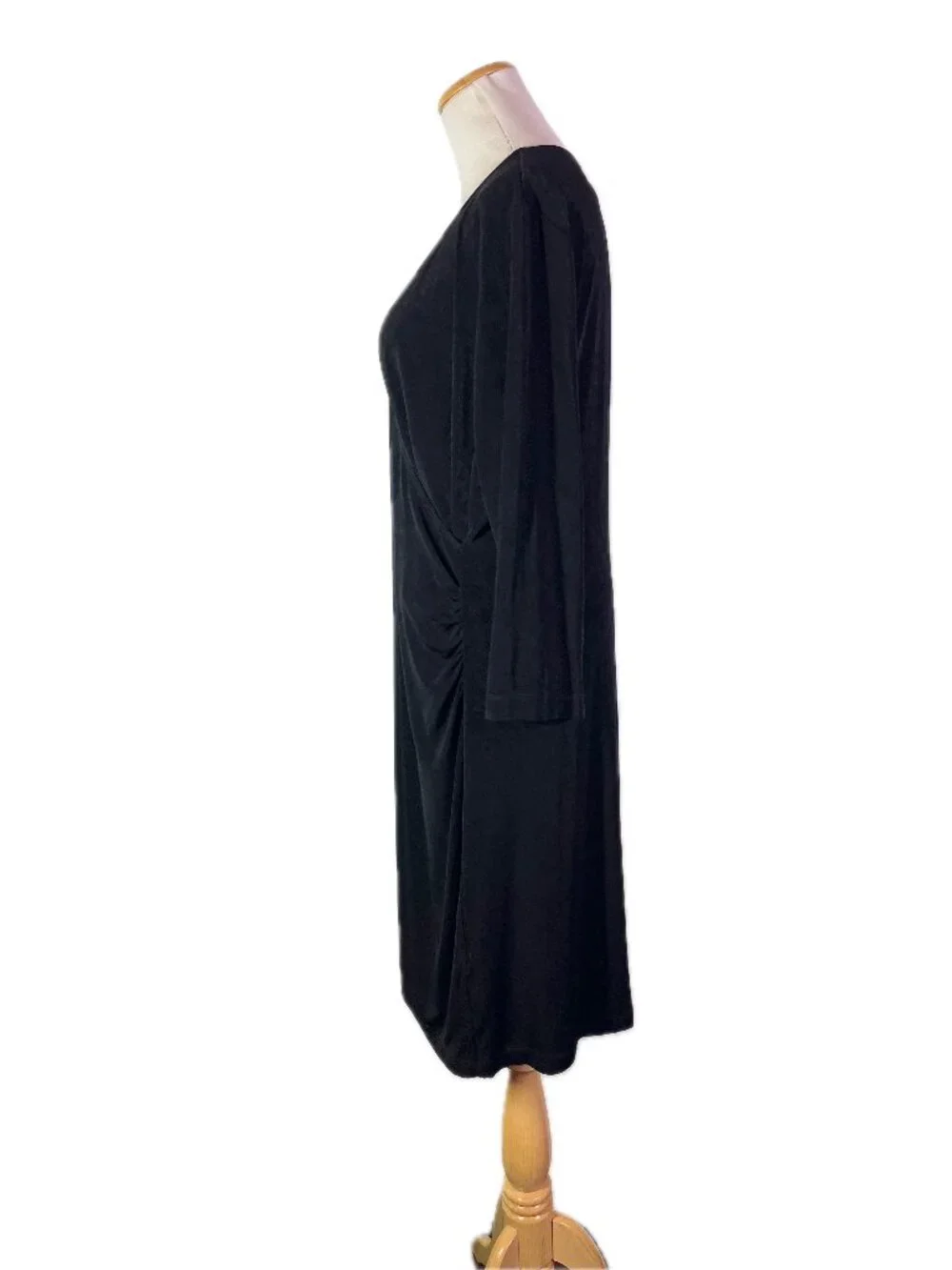 Chico's Travelers Size 3 (XL) Black Slinky Knit Pullover Dress Faux Wrap Stretch